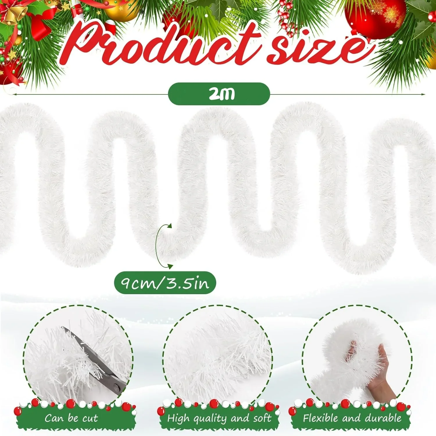 Tinsel Garland Decoration - 1 stuk 2m Kerstglitterslinten Garland Witte