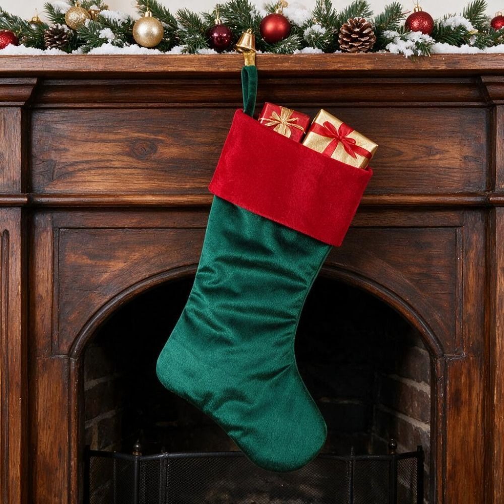Christmas Stocking Hanging - Roodgroene fluwelen kerstsok, pluche, navulbaar, kerstcadeau-opbergsokken,