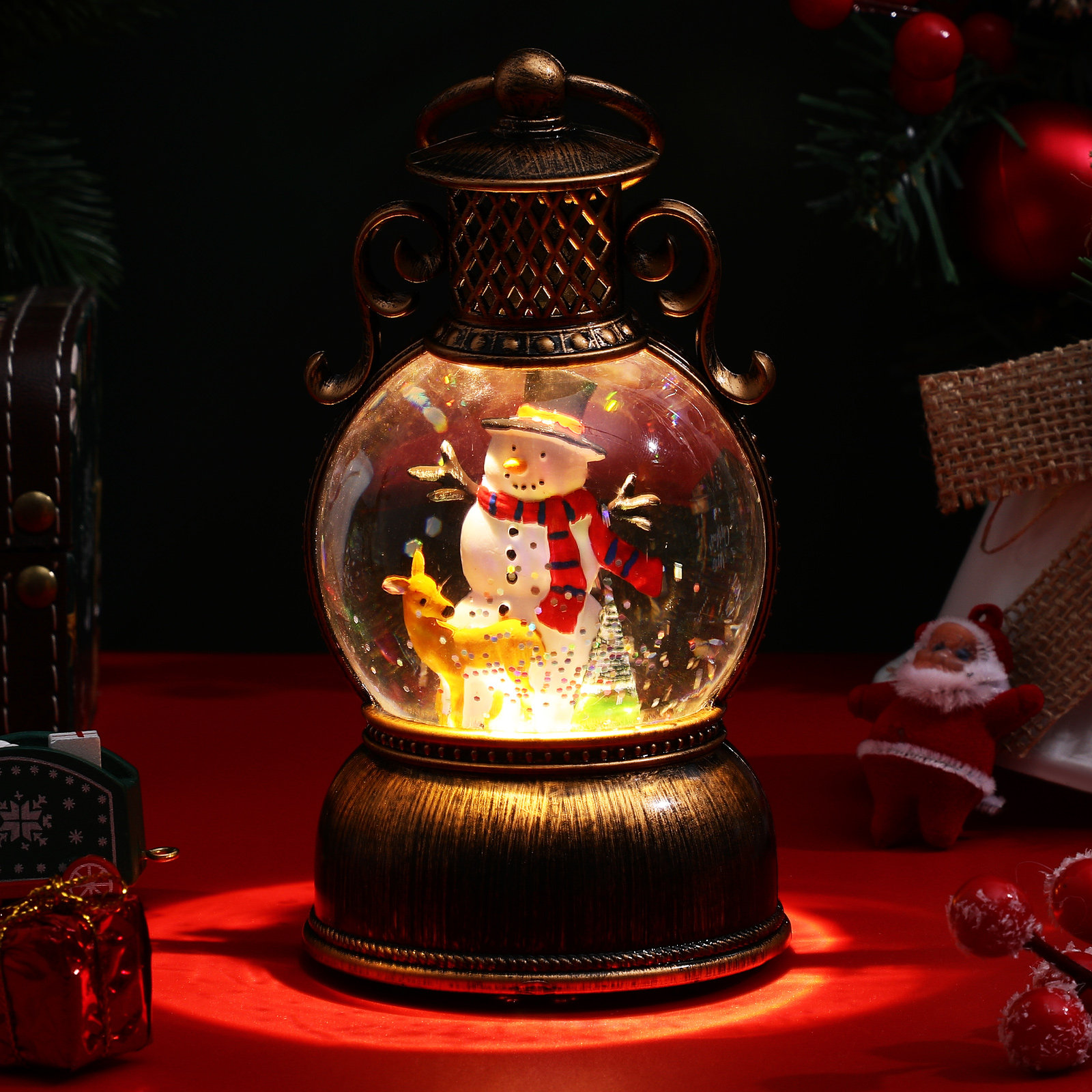 Snow Globe Musical - Kerstmuziekdoosje met verlichte sneeuwbol, sneeuwpop, feestelijke