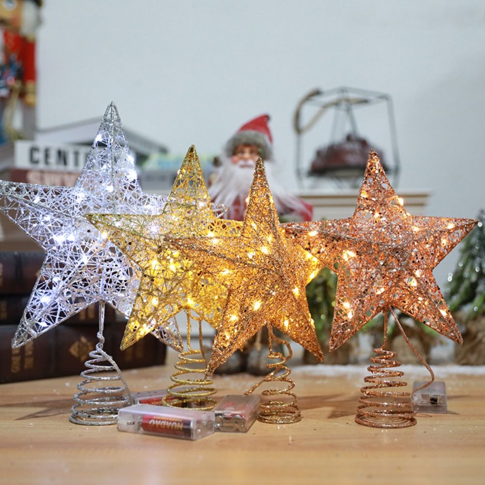 Star Tree Topper - Creatieve vijfpuntige ster LED-kerstboom Top Glitter