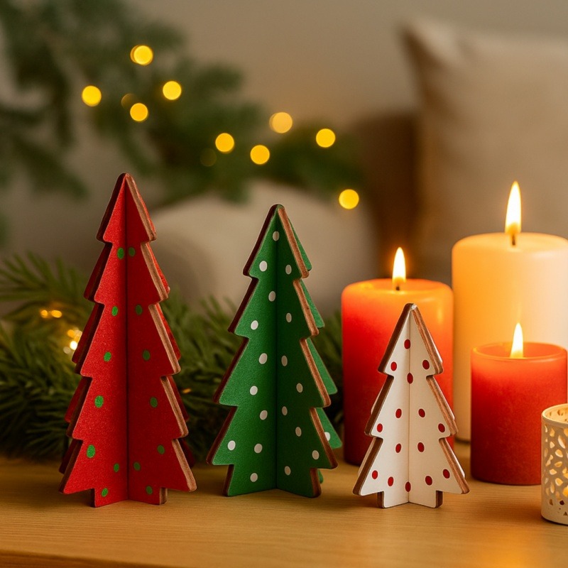 Christmas Throw Blanket - 3-delig kerstdecor geruite houten tafelblad bomen
