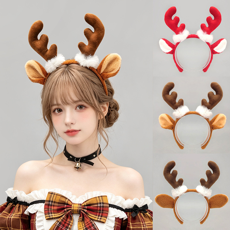 Reindeer Antlers Headband - Haarband met harige rendiergewei en elandoren,