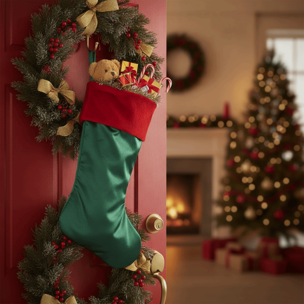 Roodgroene fluwelen kerstsok,  - Christmas Stocking Hanging recensie en prijs